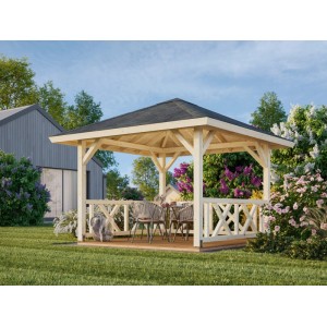 Palmako Holz-Pavillon Betty Grau imprägniert 300 cm x 300 cm ohne Fußboden