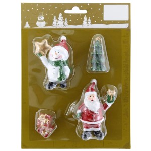 Bunte Deko-Weihnachtsfiguren, 4-teiliges Set: Weihnachtsmann, Schneemann, Baum und Geschenk, ideal als Baumbehang.