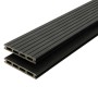Anthrazitfarbene Kovalex WPC Terrassendielen, geriffelte Oberfläche, 2 cm stark.