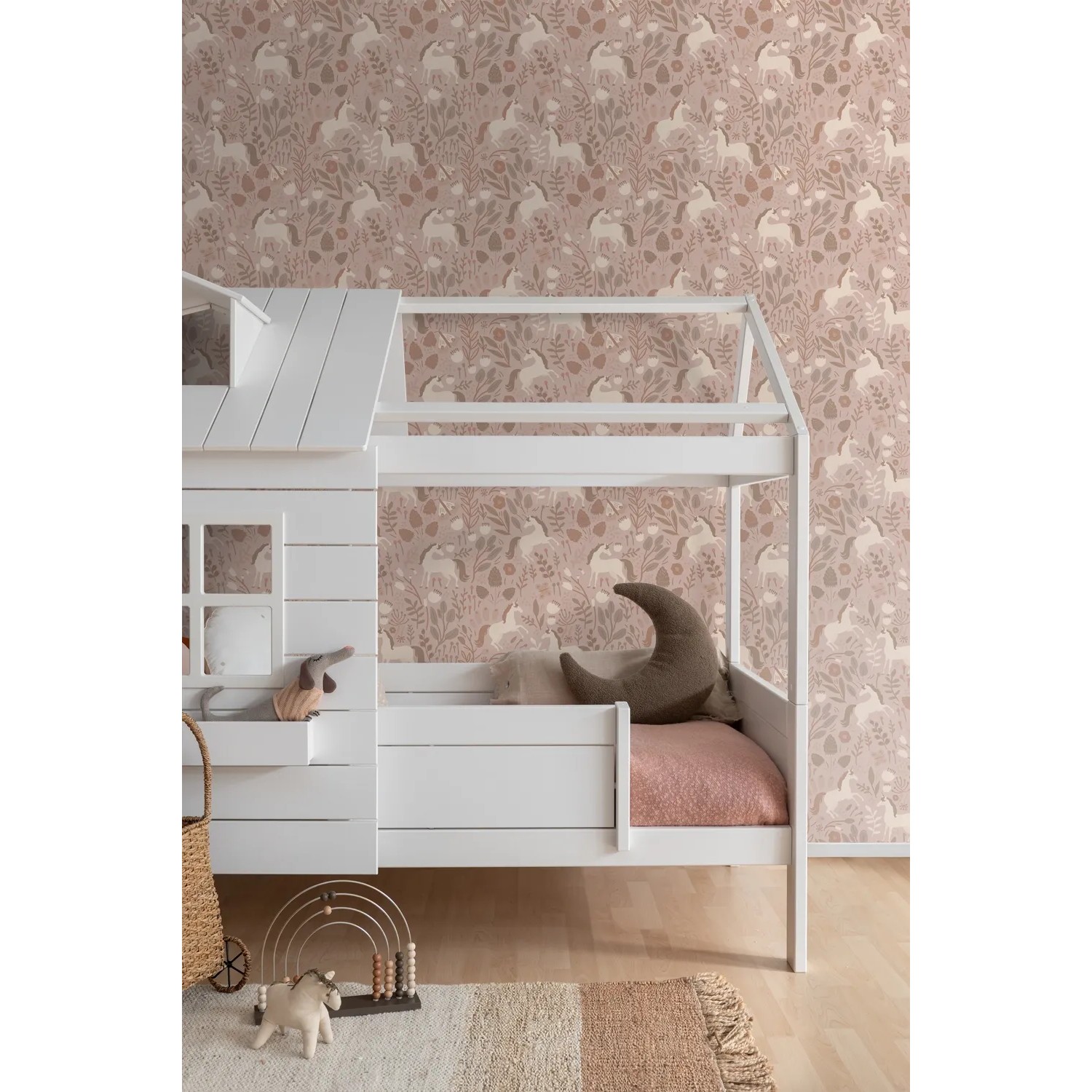 ESTAhome Vliestapete mit Einhörnern in Altrosa für ein zauberhaftes Kinderzimmer.