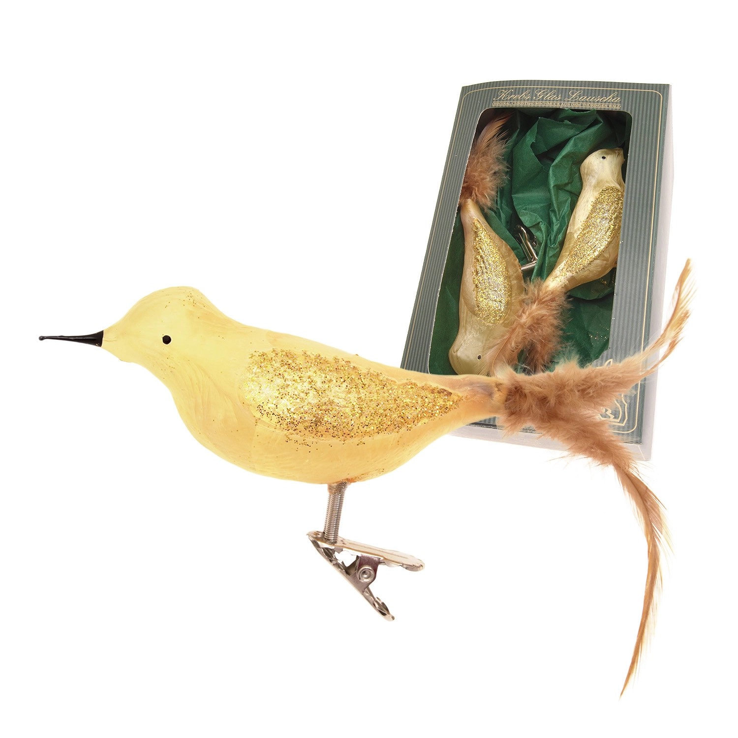 Krebs Glas Lauscha Weihnachtsornament Eisglasamsel Gold 2er Set 5cm