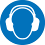 Symbol: Gehörschutz tragen zum Schutz beim Arbeiten mit Winkelschleifern.