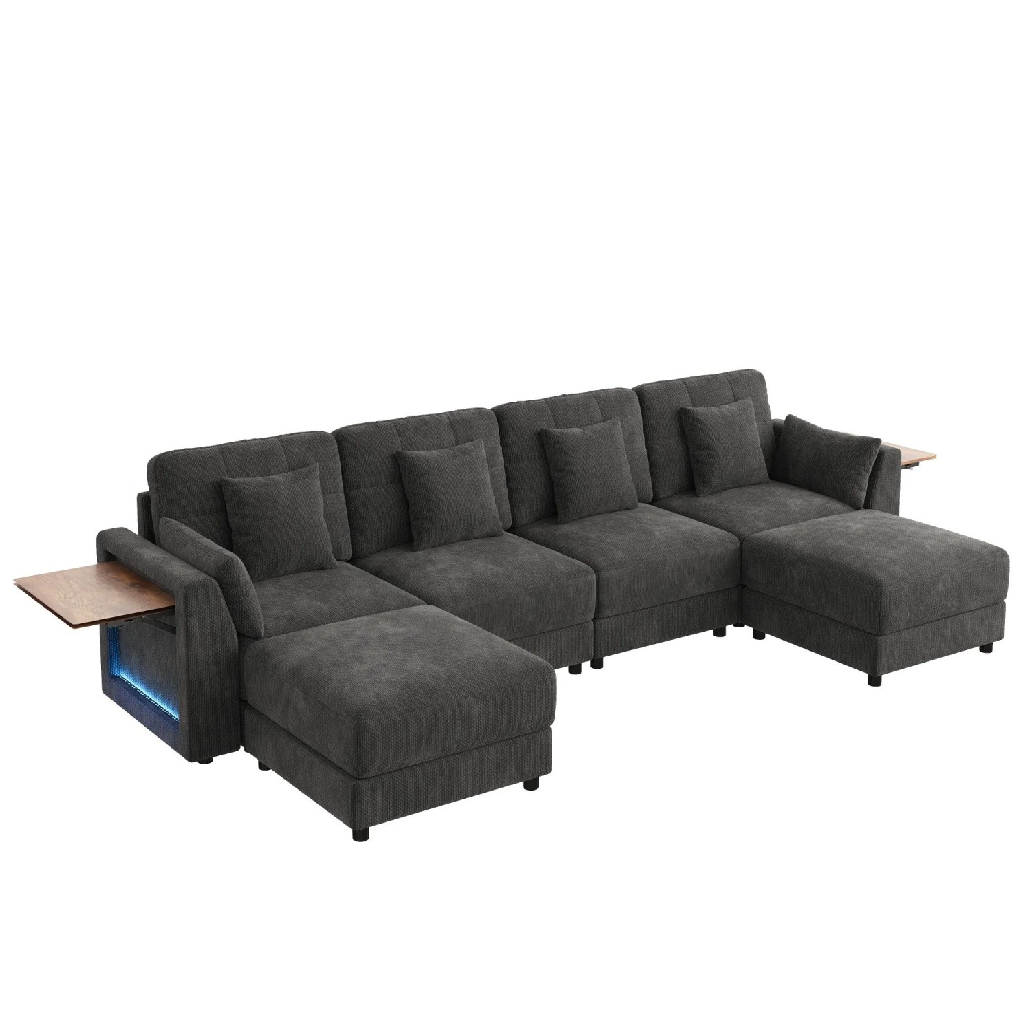Merax Ecksofa U Form L Form Hocker LED Chenille Grau