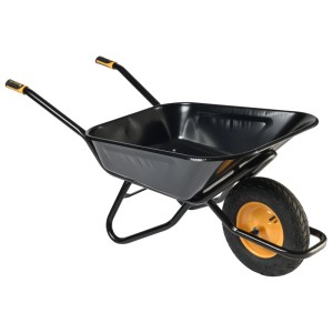 Schwarze Haemmerlin Schubkarre Clipso Excellium mit 100 l Mulde und Luftrad.