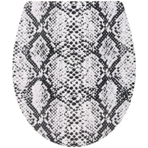 WC-Sitz AquaSu Snake mit Absenkautomatik, Schlangenmuster in Schwarz und Weiß.