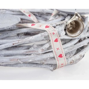 MCW Adventskranz 3er Set: Kranz, Windlicht und Stern aus Holz, mit Herzband verziert.