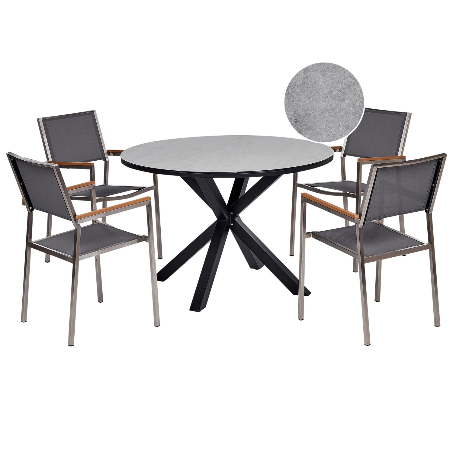 Beliani Gartentisch Set MALETTO/GROSSETO Grau Silber Schwarz günstig online kaufen