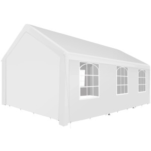 Weißer Pavillon 6x4m mit Spitzdach und drei Bogenfenstern. Wasserdichtes Partyzelt für Garten und Sonnenschutz.