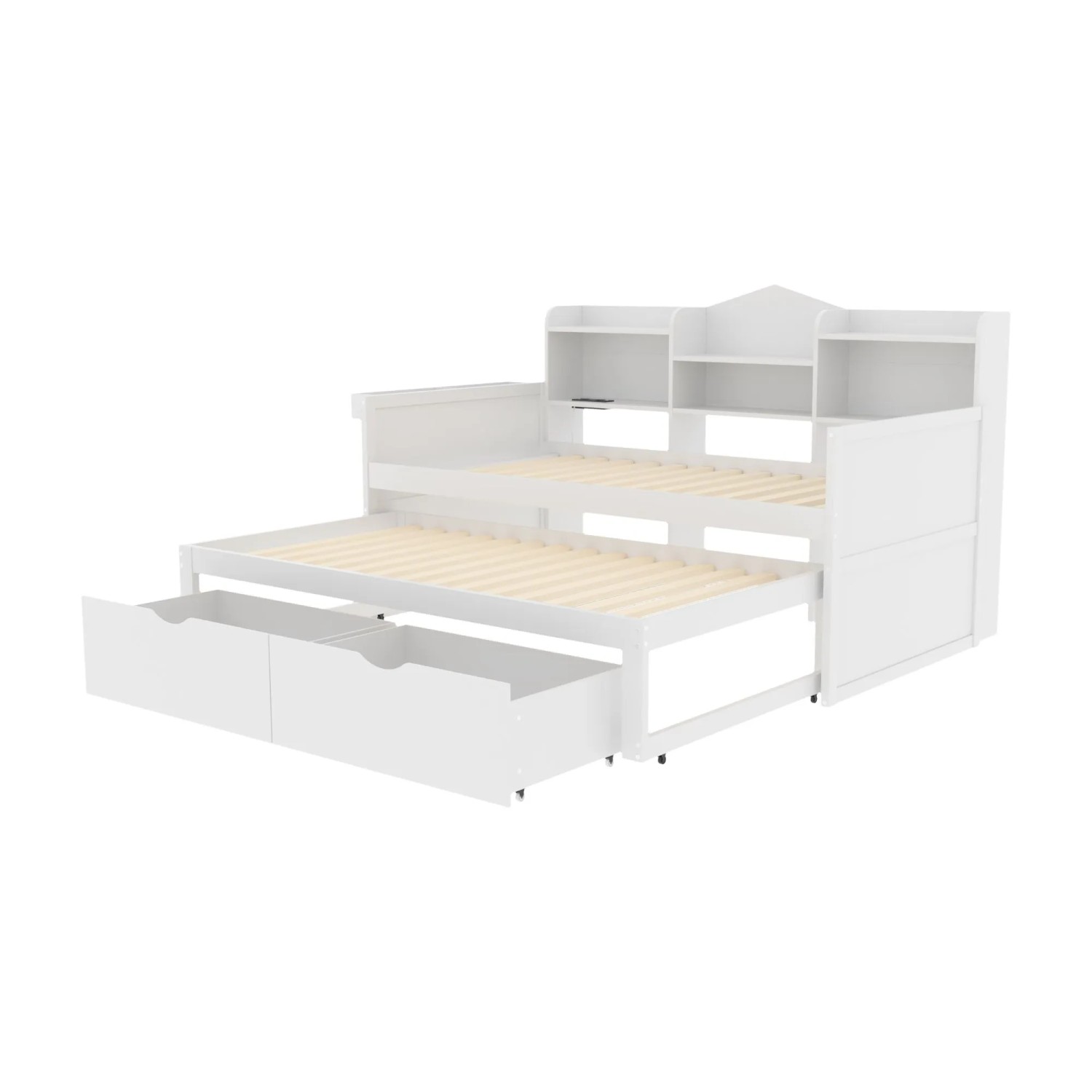 Merax Schlafsofa 90x200cm Ausziehbett Schubladen USB Weiß