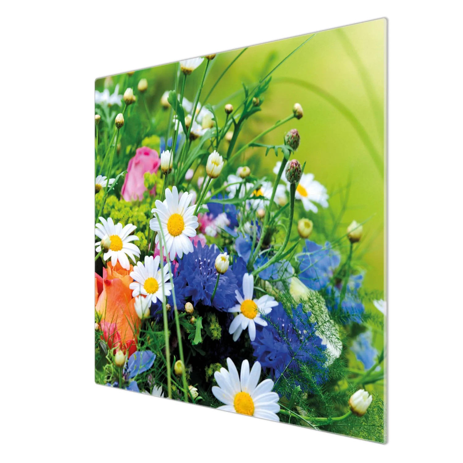 Banjado Glas Herdabdeckplatte mit Blumenstrauß Motiv, auch als Schneidebrett nutzbar.