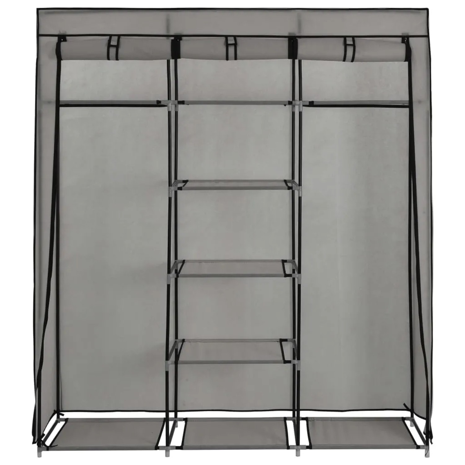Grauer vidaXL Kleiderschrank mit Fächern, Stangen und Stoffbezug. Schrank für Schlafzimmer und mehr.