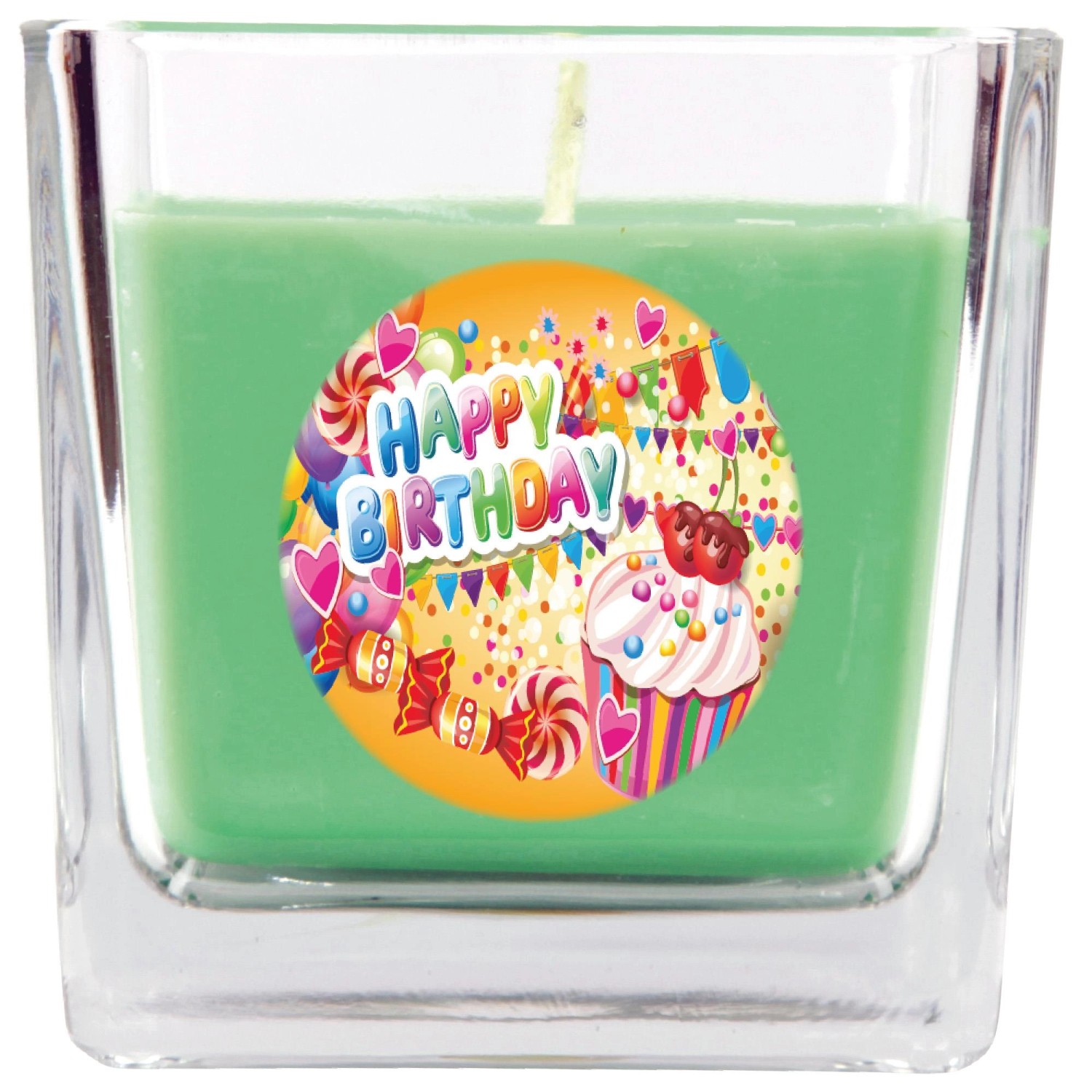 HS Candle Duftkerze & Glas Happy Birthday Viereck Coconut Limes Cupcake günstig online kaufen