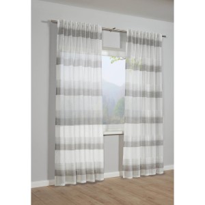 Grauer Bennetti Schal mit Gardinenband, Etamine-Qualität, 140x175 cm, vor Fenster.