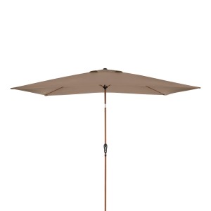 Rechteckiger, greige Doppler Kurbelschirm Life Wood 300x200 cm mit Holzoptik für Balkon und Terrasse.