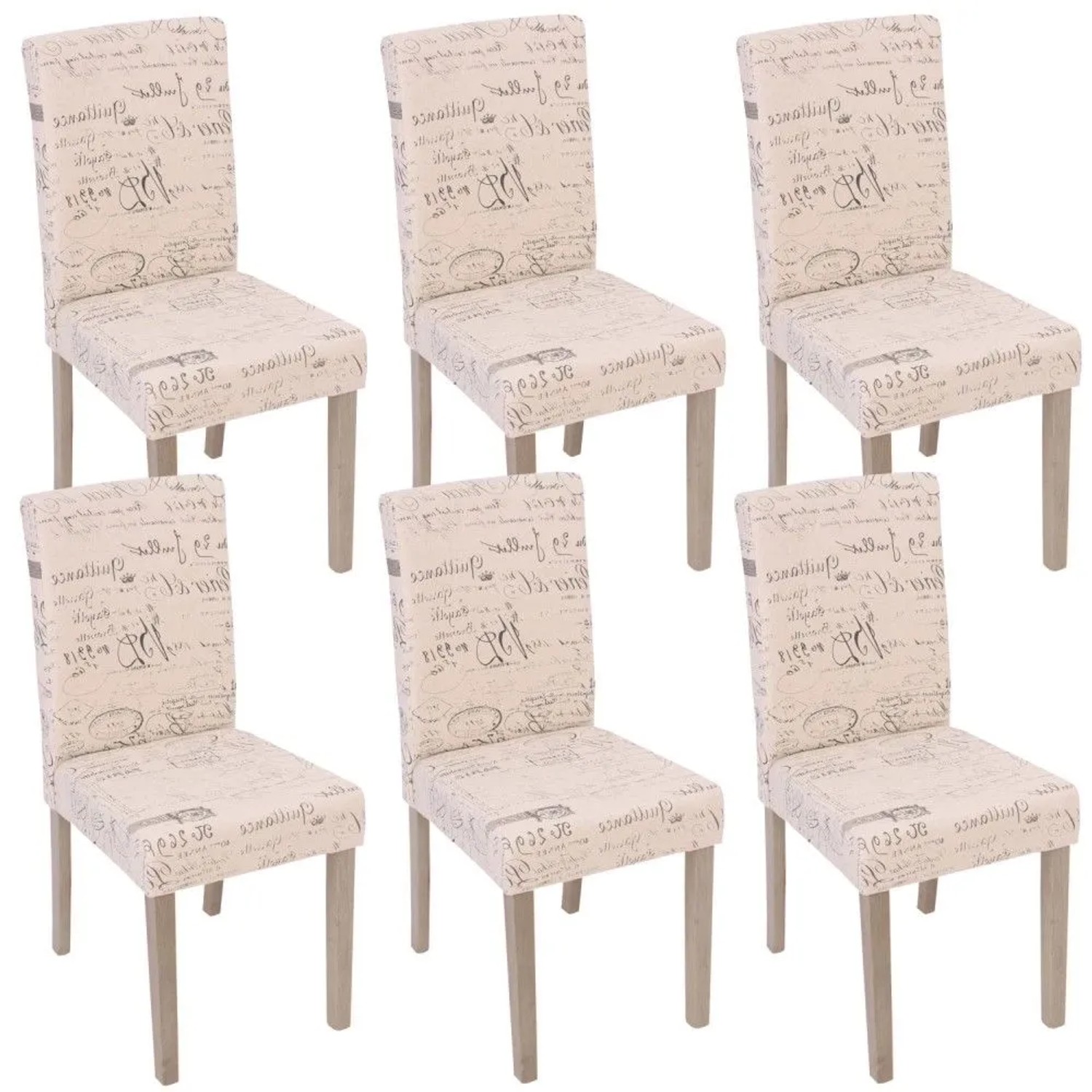 MCW Esszimmerstuhl Littau Schrift 6er-Set Textil mit Schriftzug Creme Beine Struktur - Eiche