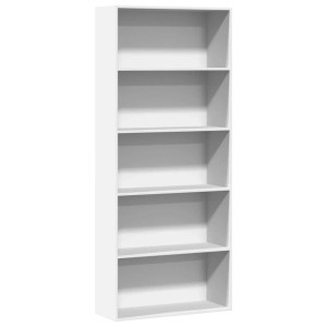 Weißes Bücherregal aus Holzwerkstoff mit 5 offenen Fächern. Modernes Regal für Bücher und Deko.