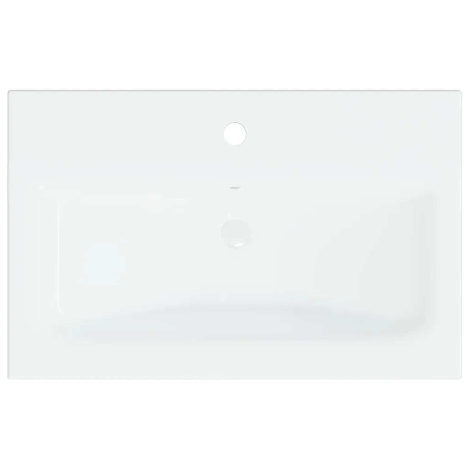 Weißes Keramik Einbauwaschbecken, rechteckig, mit Hahnloch und Abfluss. Modernes Design für Ihr Bad.