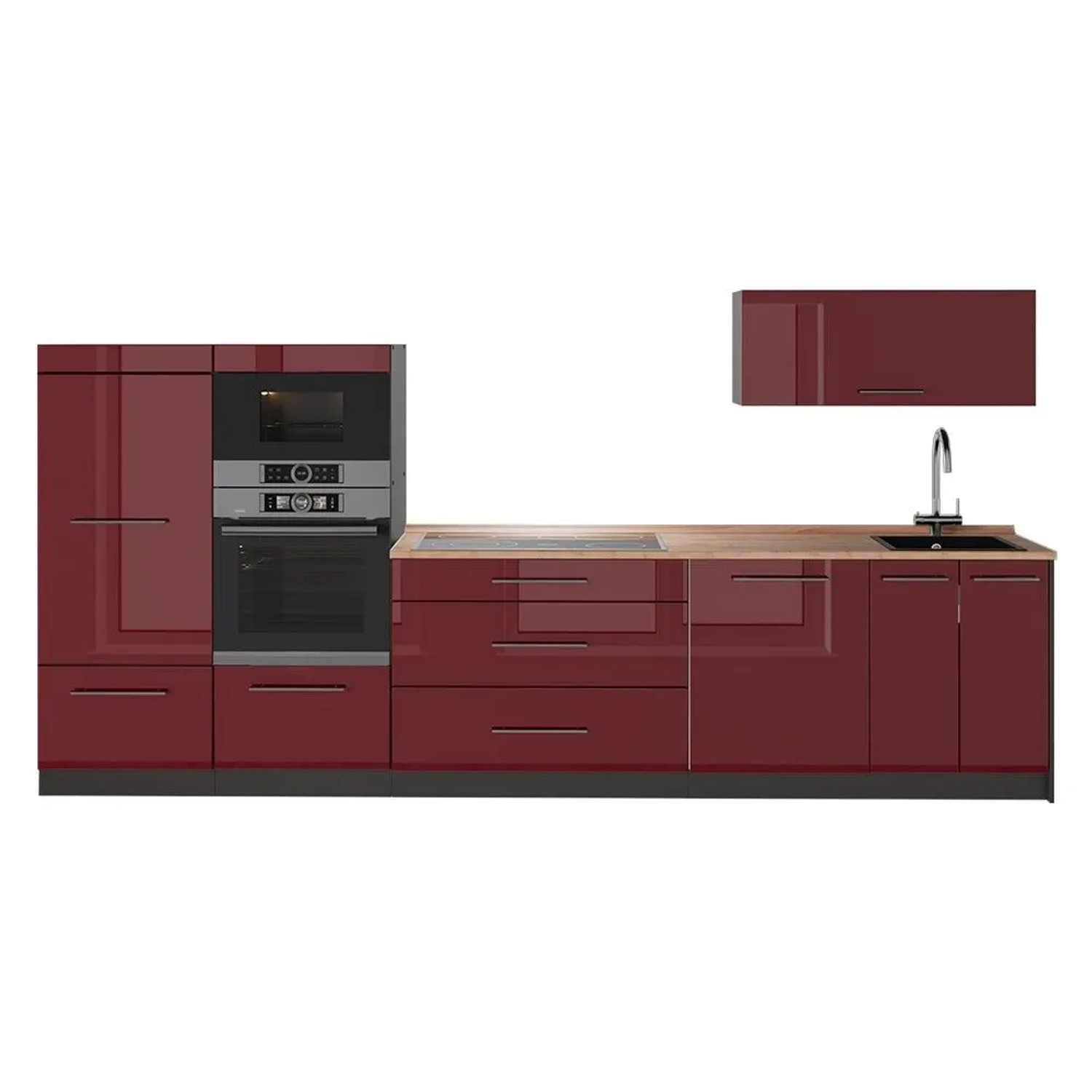 Vicco Küchenzeile Fame-Line Bordeaux Hochglanz/Anthrazit 340 x 154 AP Eiche Art Nr 64492