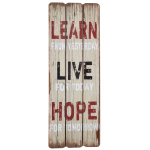 Dekoschild mit Spruch "Learn Live Hope" im Used-Look für die Wanddekoration.