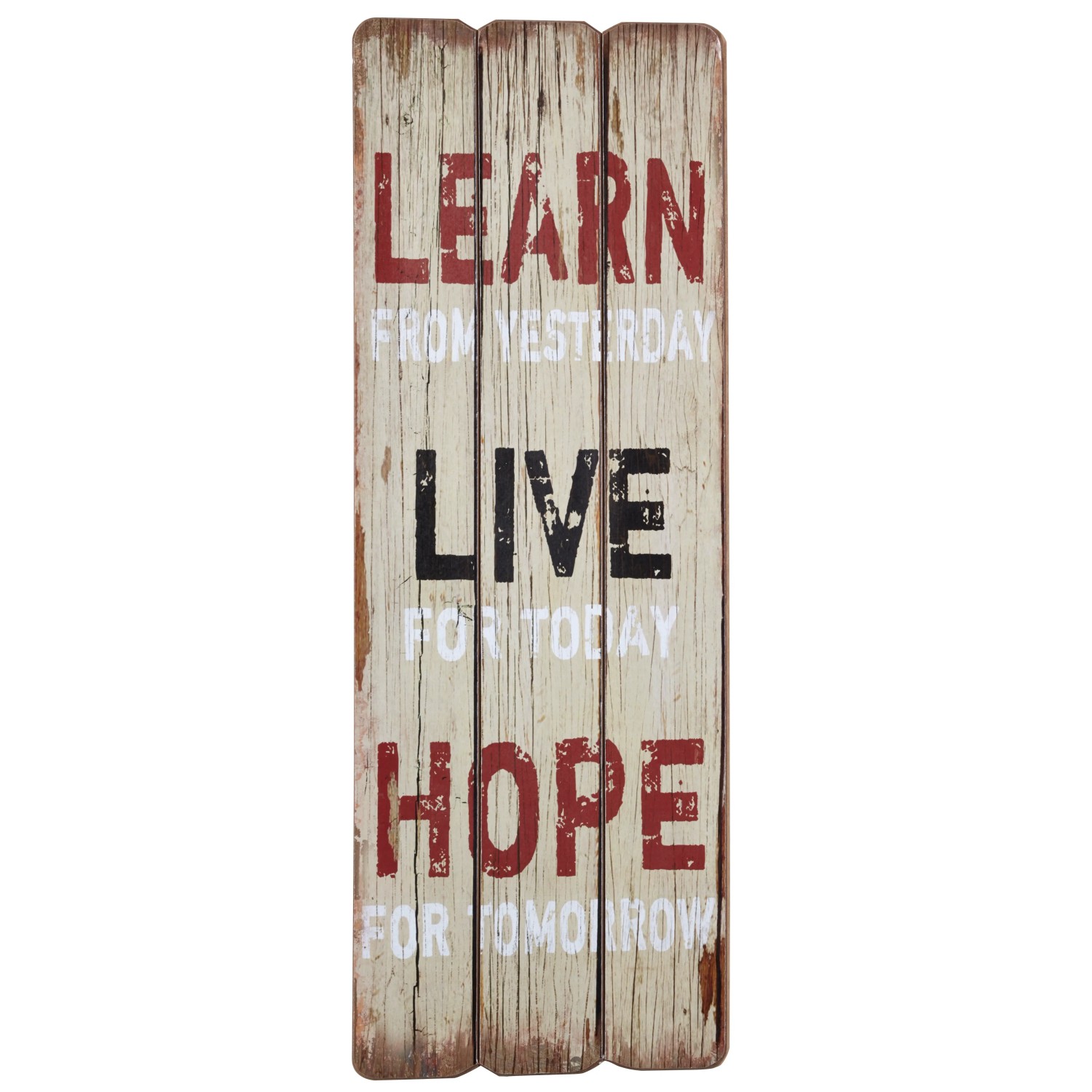 Dekoschild mit Spruch "Learn Live Hope" im Used-Look für die Wanddekoration.