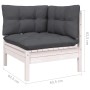 vidaXL Gartenlounge-Eckteil, weißes Kiefernholz mit anthrazitfarbenen Kissen, Teil eines 9-tlg Sets.