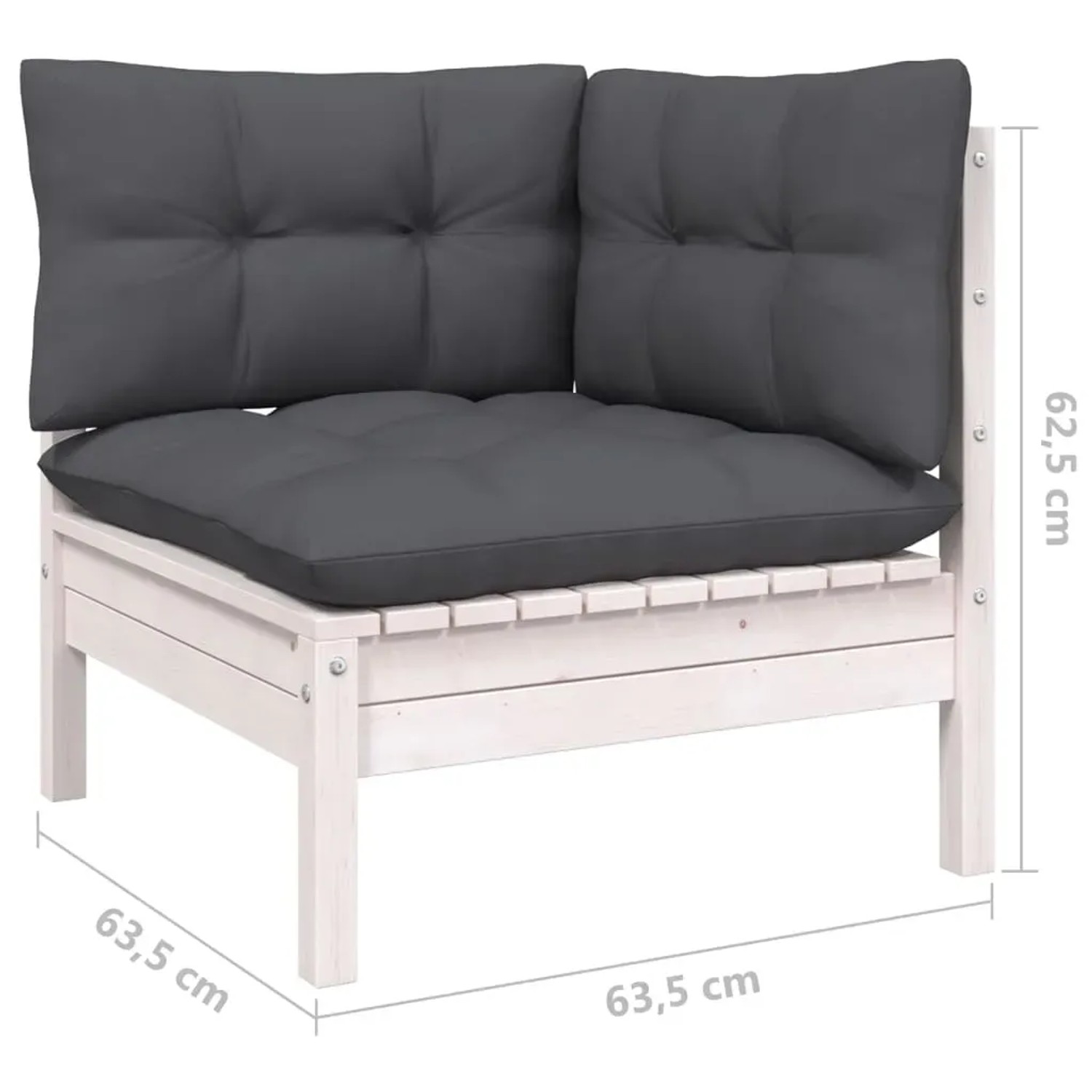vidaXL Gartenlounge-Eckteil, weißes Kiefernholz mit anthrazitfarbenen Kissen, Teil eines 9-tlg Sets.