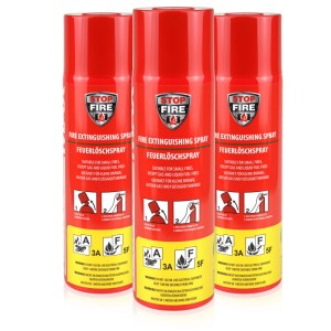 Rotes Höfer Chemie Feuerlöschspray für Haushalt, 500g Sprühdose.