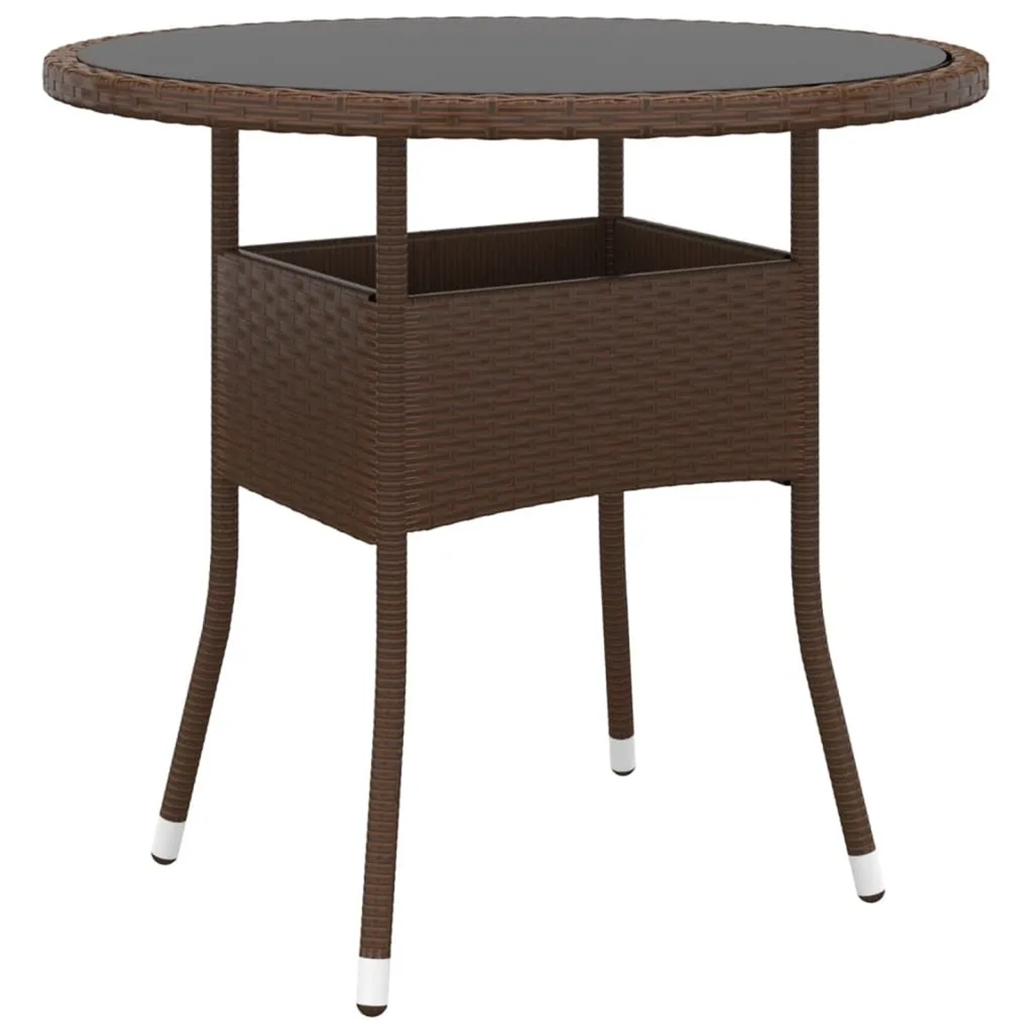 Furnicato Gartentisch Ø80x75 Cm Hartglas Und Poly Rattan Braun
