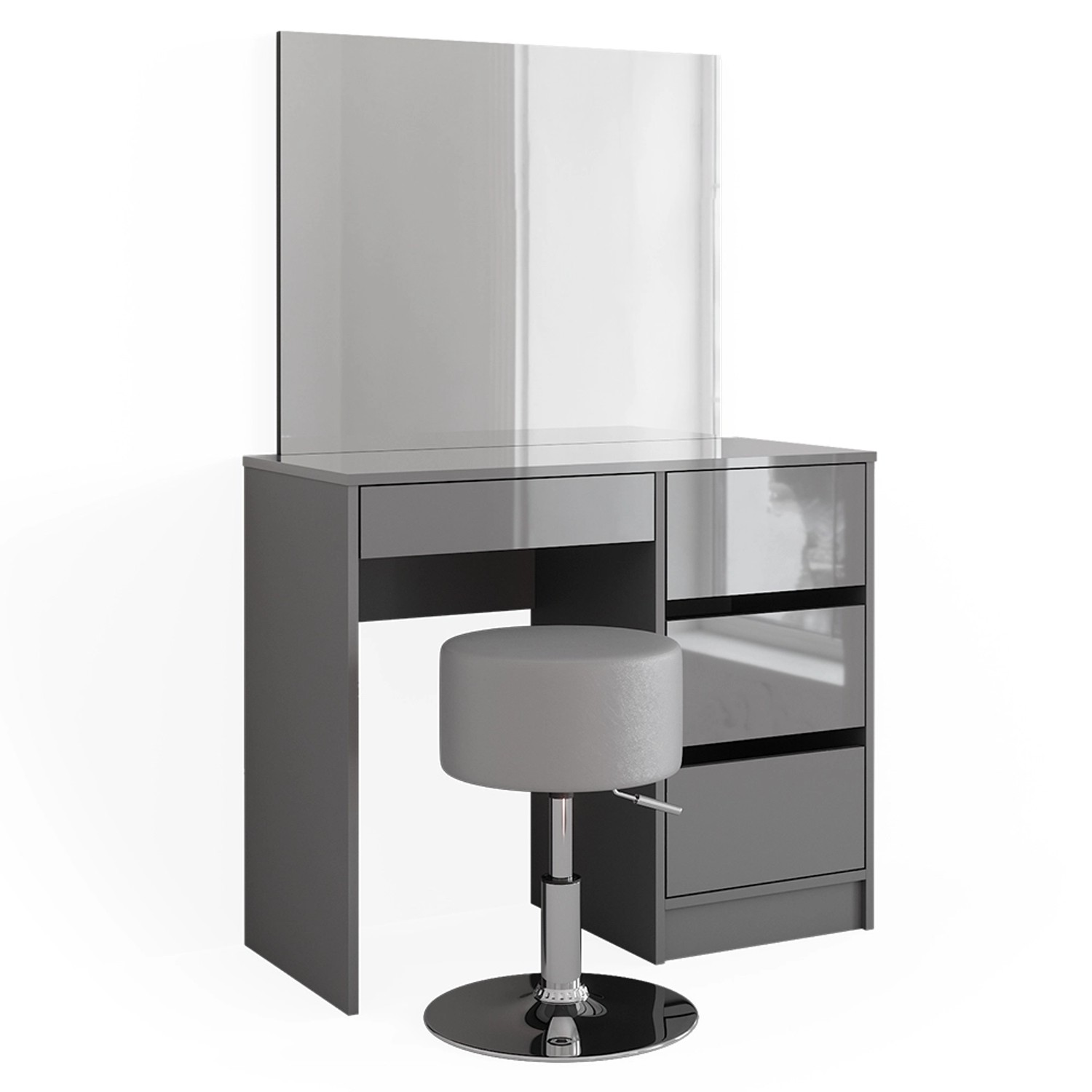 Vicco Schminktisch-Set Sherry Grau/Grau Hochglanz 90 cm mit Hocker