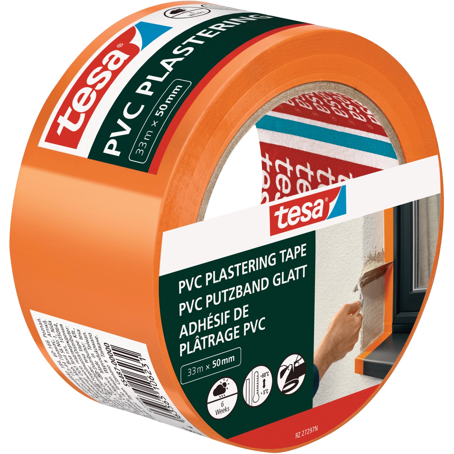Tesa PVC Putzband 33m : 50 mm Orange günstig online kaufen