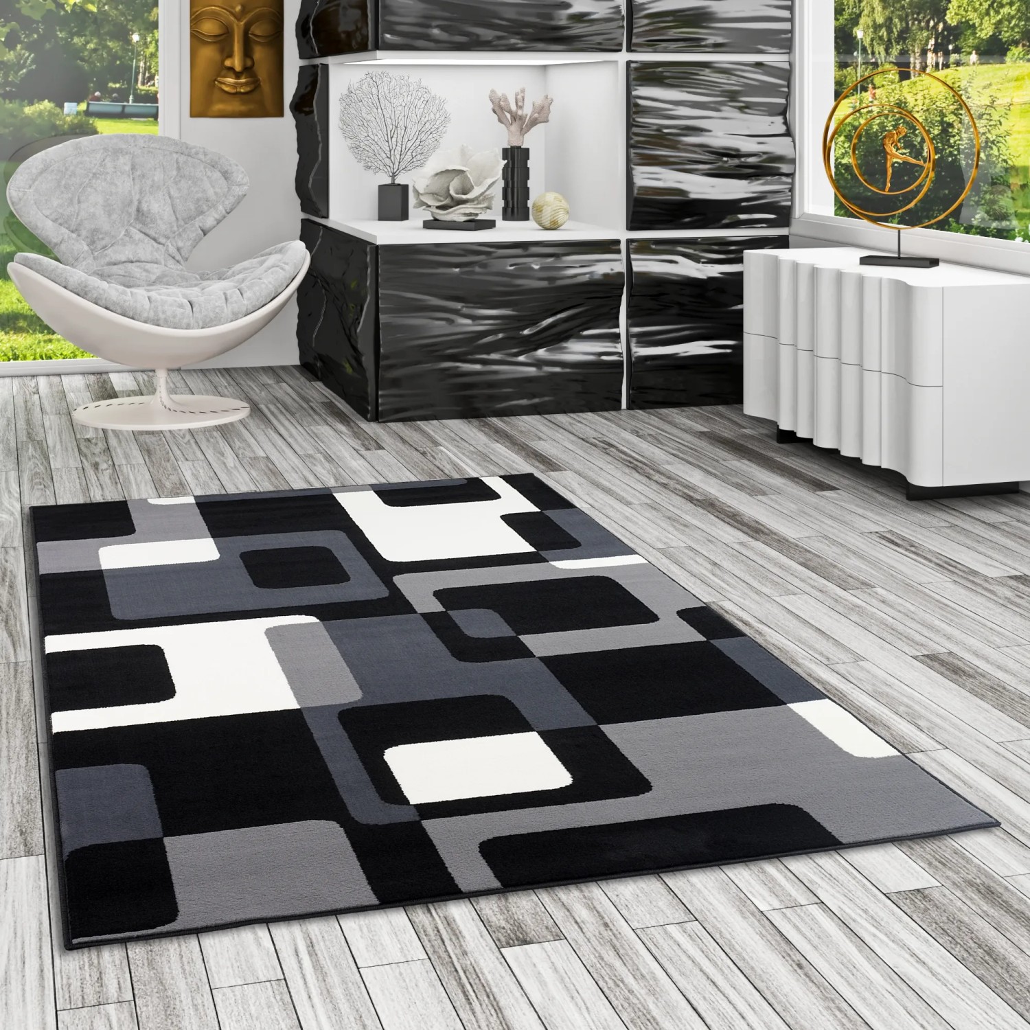 Grauer Pergamon Teppich Modern Trendline Retro (185x270cm) mit geometrischem Muster.