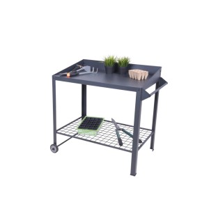 DELUKE Pflanztisch TURKU Mobil Anthrazit Stahl Gärtnertisch Garten-Arbeitstisch Umtopftisch Blumentisch