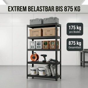 Albatros SR2B Premium Schwerlastregal 875 Kg 180x90x40 Cm Mit 5 Verstellbaren Ablagen Schwarz