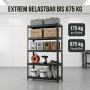 Schwarzes Albatros Schwerlastregal 180x90x40 cm mit 5 verstellbaren Ablagen, beladen. Robustes Stahlregal für 875 kg Gesamtlast.