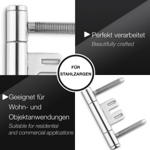 SOTECH 3-teiliges Türband aus vernickeltem Stahl, Ø15 mm, für Stahlzargen. Präzise Verarbeitung für Innentüren.