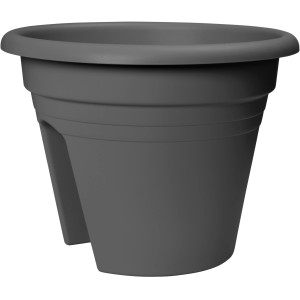 Anthrazitfarbener Florus Geländertopf Mediterran, Ø 30 cm, für Balkongeländer.