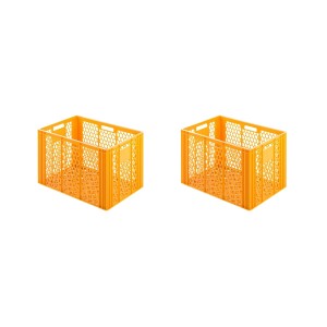SuperSparSet: 2 gelb-orange Eurobehälter Bäcker- und Konditorenkasten, stapelbar, 85 Liter.