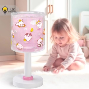 Rosa Dalber Nachttischlampe mit LED-Nachtlicht und Kawaii-Tier Motiven.