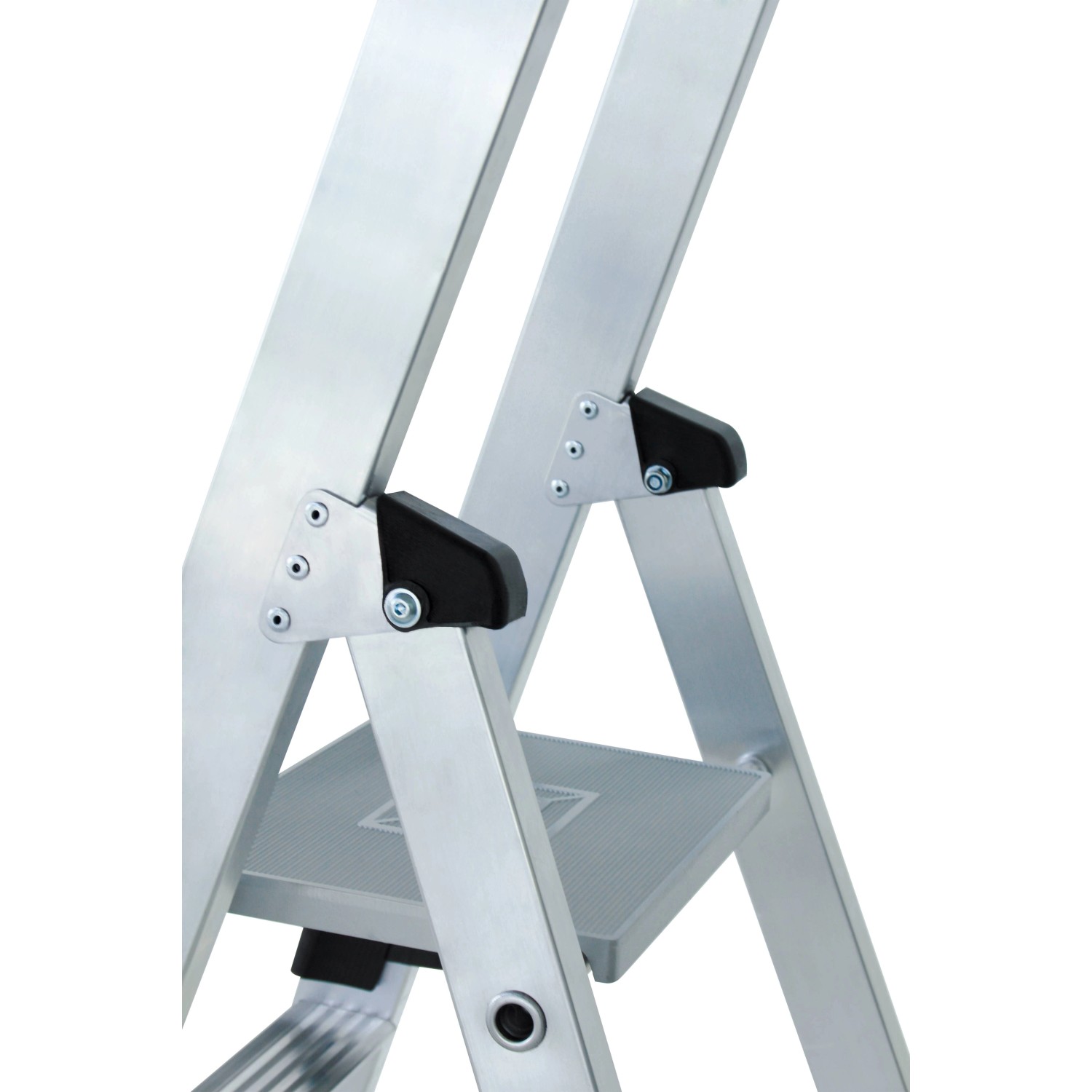 Detailaufnahme: PROREGAL Stufen-Stehleiter, 12 Stufen, Aluminium, mit Rollen.