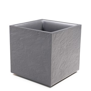 Quadratischer, grauer Ondis24 Pflanzkübel Vulkan 50 in Steinoptik.