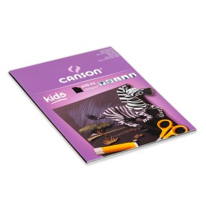 CANSON Kids Zeichenpapier, schwarz, A4, 220gsm, Block mit Bastel-Beispiel Zebra.