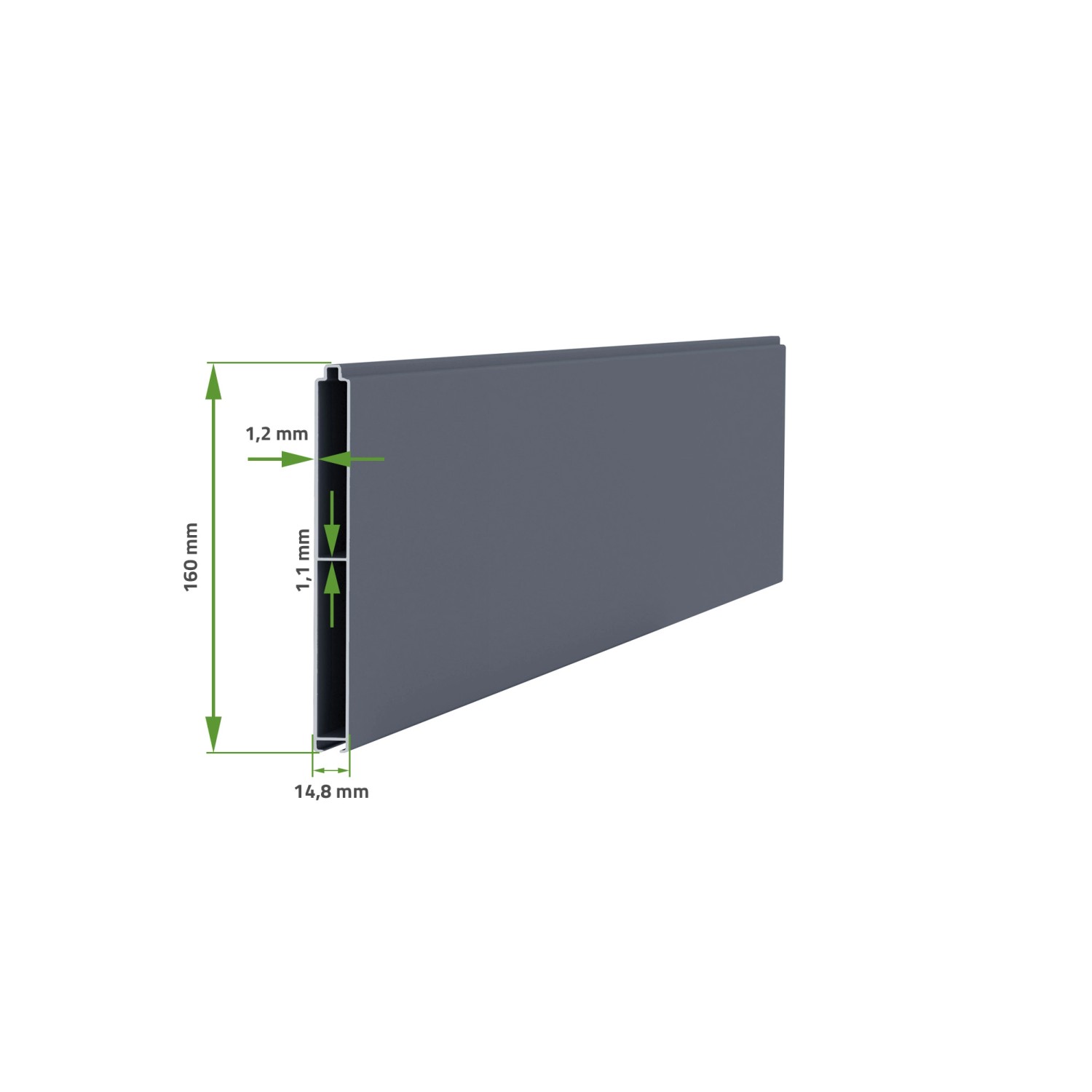 Detailansicht Casanoov Schiebetor Aluminium Grau, Maße 160x14,8mm.