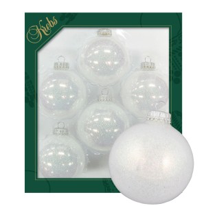 Krebs Glas Lauscha Weihnachtskugeln, 6er-Set, weiße Glaskugeln mit Innenglitter, 7cm.