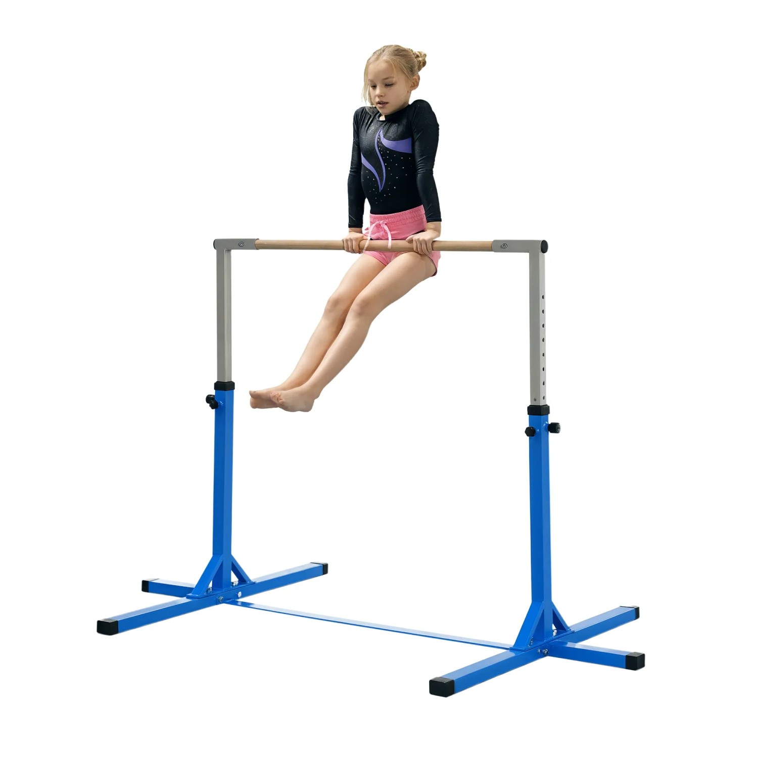 HOMCOM Gymnastik Turnreck 13-Stufige Höhenverstellbar Stahl Buchenholz Blau