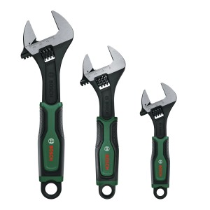 Bosch Rollgabelschlüssel-Set, 3-teilig: Verstellbare Schraubenschlüssel in verschiedenen Größen.