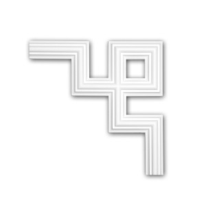 Weißes PROFHOME Eckelement 152287 für Wandleisten, 30x30x2 cm, dekoratives Zierelement.