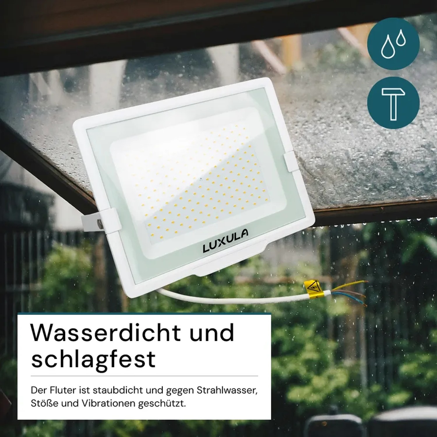 LUXULA LED-Außenstrahler, 150W, warmweiß, Slim Design, IP65, wetterfest, weiß.