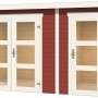 Lasita Holz-Gartenhaus Zambezi XL in Schwedenrot mit zwei Türen und Fenstern.