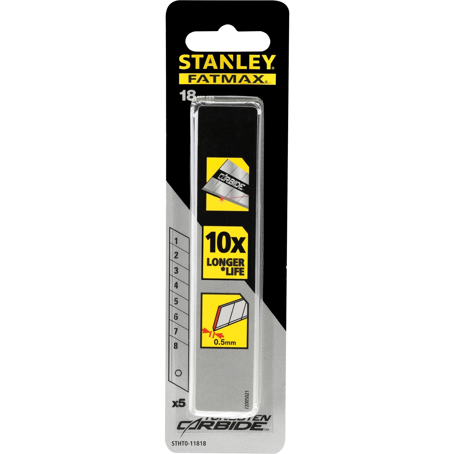 Stanley Carbide Abbrechklingen, 18 mm, 10 Stück im Blisterpack. Messerzubehör für Handwerker.