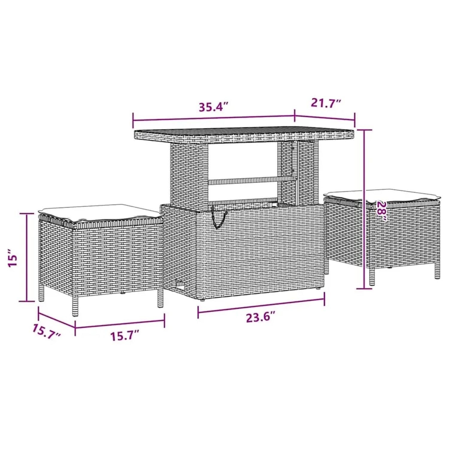 vidaXL Gartenmöbel Set, 11-teilig, Schwarz, Poly Rattan, mit Tisch und Hockern.